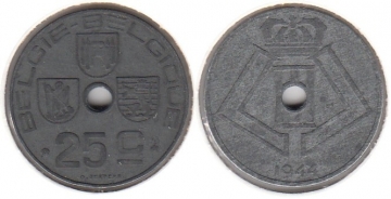 25 Centimes Belgien 1944