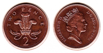 2 Pence Großbritannien 1996