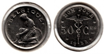 50 Centimes Belgien 1933