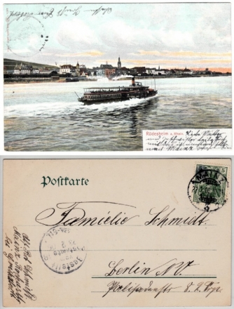 AK Rüdesheim, Blick auf Rhein und Ort