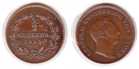1/2 Kreuzer Baden 1852