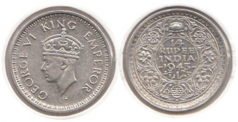 1/4 Rupie Britisch Indien 1943B