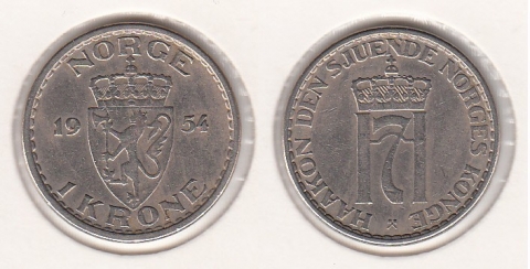 1 Krone Norwegen 1954