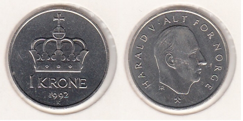 1 Krone Norwegen 1992