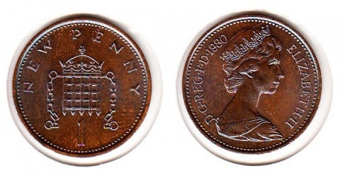 1 New Penny Großbritannien 1980