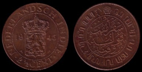 2 1/2 Cent Niederländisch Ostindien 1945
