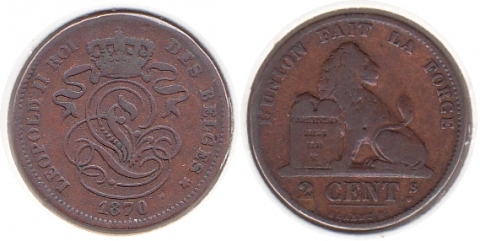 2 Centimes Belgien 1870