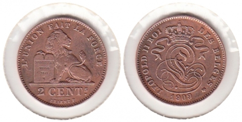 2 Centimes Belgien 1909