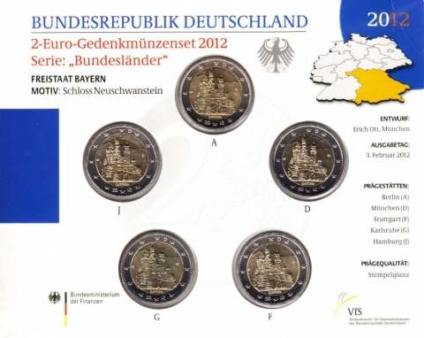 2 Euro BRD 2012 Gedenkmünzenset