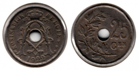 25 Centimes Belgien 1922