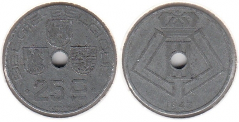 25 Centimes Belgien 1943