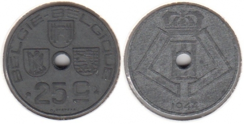 25 Centimes Belgien 1944