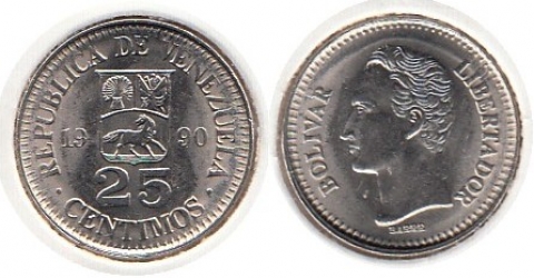 25 Centimos Venezuela 1990
