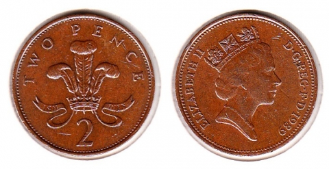 2 Pence Großbritannien 1989