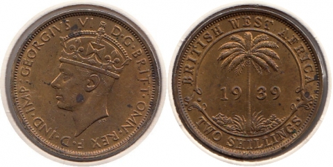 2 Schilling Britisch Westafrika 1939KN
