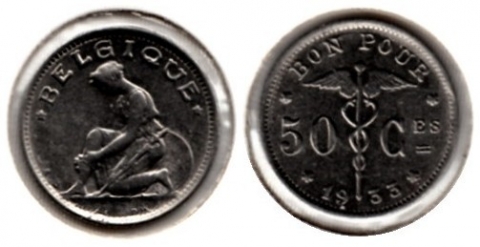 50 Centimes Belgien 1933