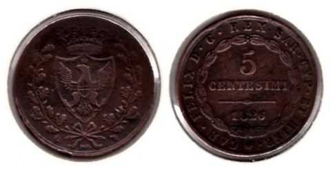 5 Centesimi Sardinien 1826