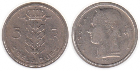 5 Francs Belgien 1967