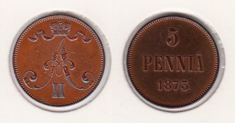 5 Penniä Finnland 1873