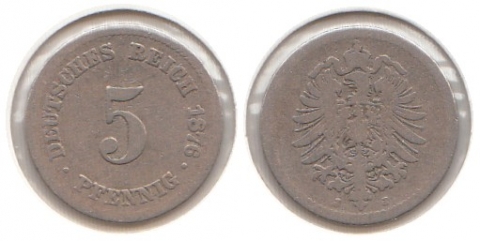 5 Pfennig Deutsches Reich 1876J