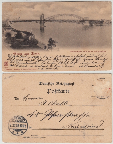 AK Bonn, Rheinbrücke alter Zoll