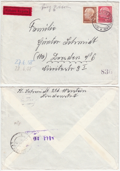 Eilbotenbrief, Warstein nach Dresden