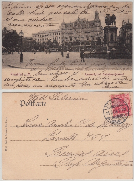 AK Frankfurt, Rossmarkt mit Gutenberg-Denkmal