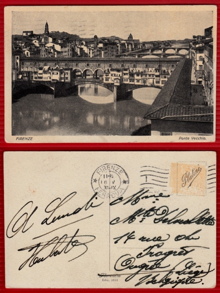 AK Florenz, die alte Brücke 1931