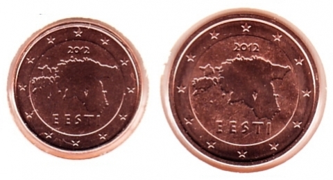 1 und 2 Eurocent Estland 2012, Minisatz